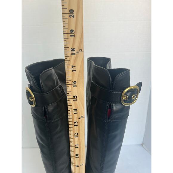 Coach Maely Soft Black Leather Knee High Riding  Gold Buckle Accent Boots Sz 8.5 - Picture 9 of 15